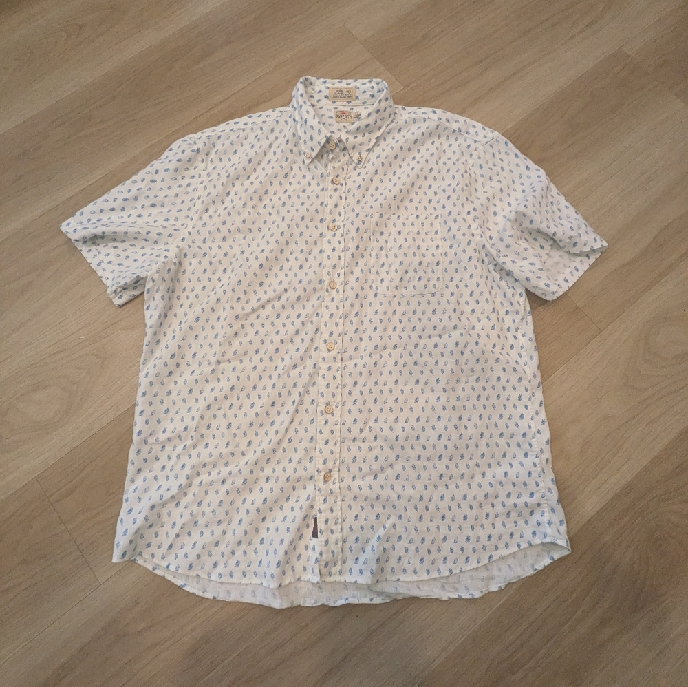 Faherty The Breeze Short Sleeve Button Down  White Linen Blend Feather - Size XL